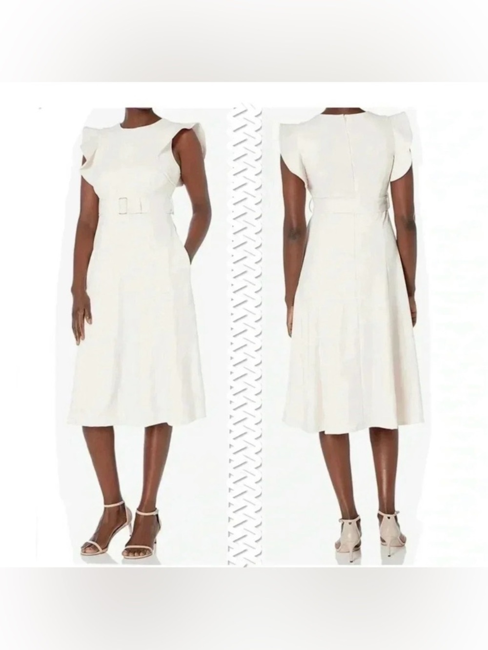 Calvin Klein Women's Flutter Sleeved A-line Dress with Self-Fabric Belt Size 10